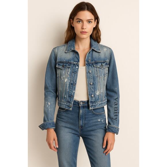 Vintage Y2K Paper Denim & Cloth Jean Jacket Distressed Denim Vanity Small - Picture 1 of 9